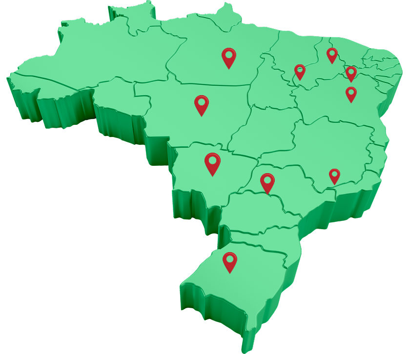 Mapa do Brasil com rede de atendimento BRV